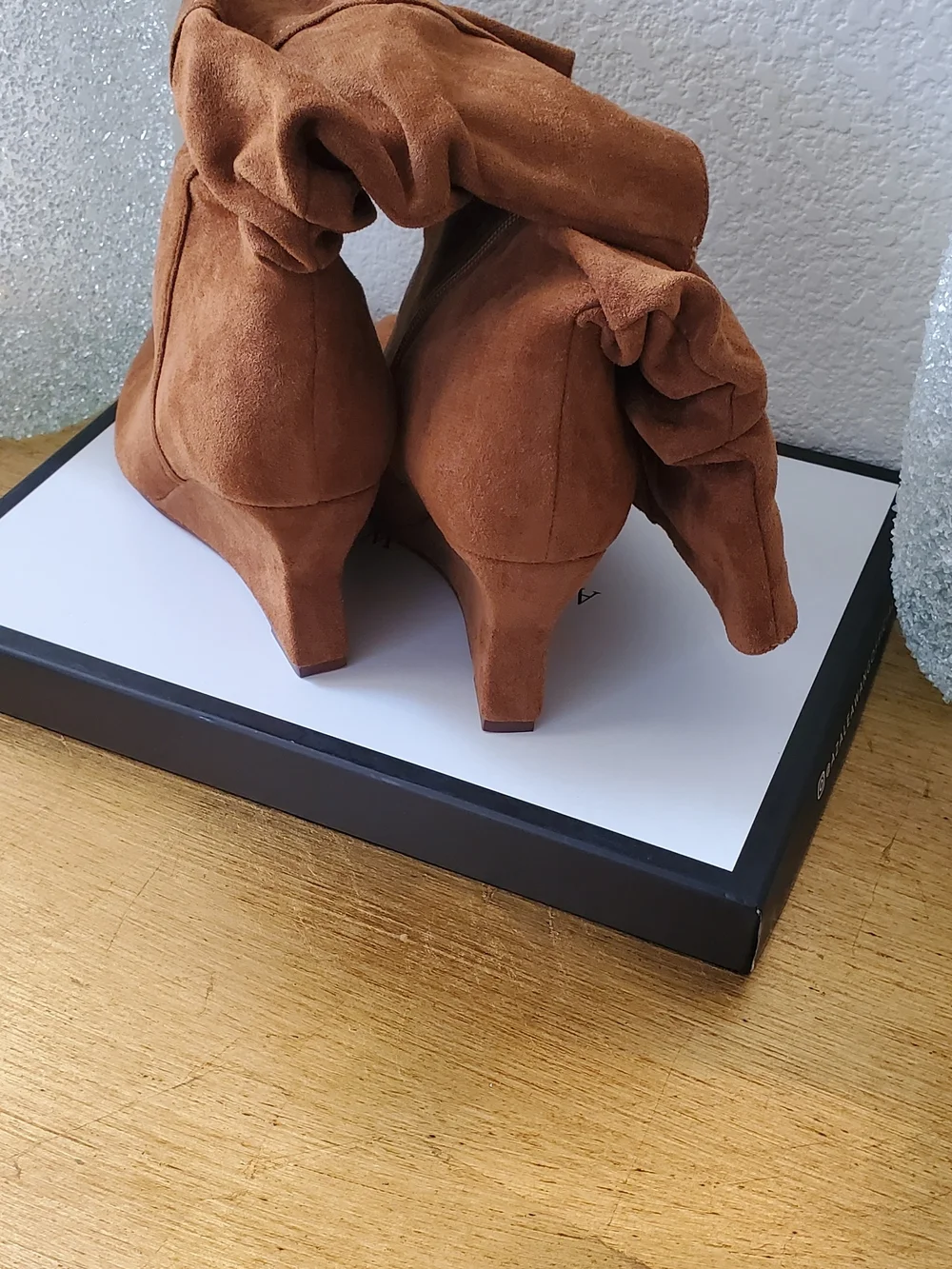 NWT Women's Ruched Suede Wedge Boot in Tan Size 10 *Never Worn*